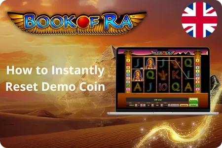 Book of Ra demo reset showing 5,000 virtual credits reloaded on a UK screen